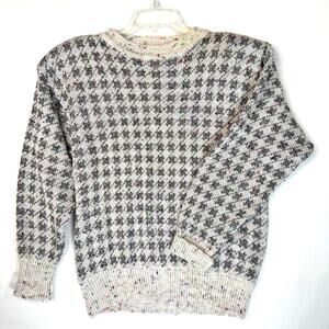 VTG 80s Confetti Knit Houndstooth Sweater Shoulder Pads Size Large